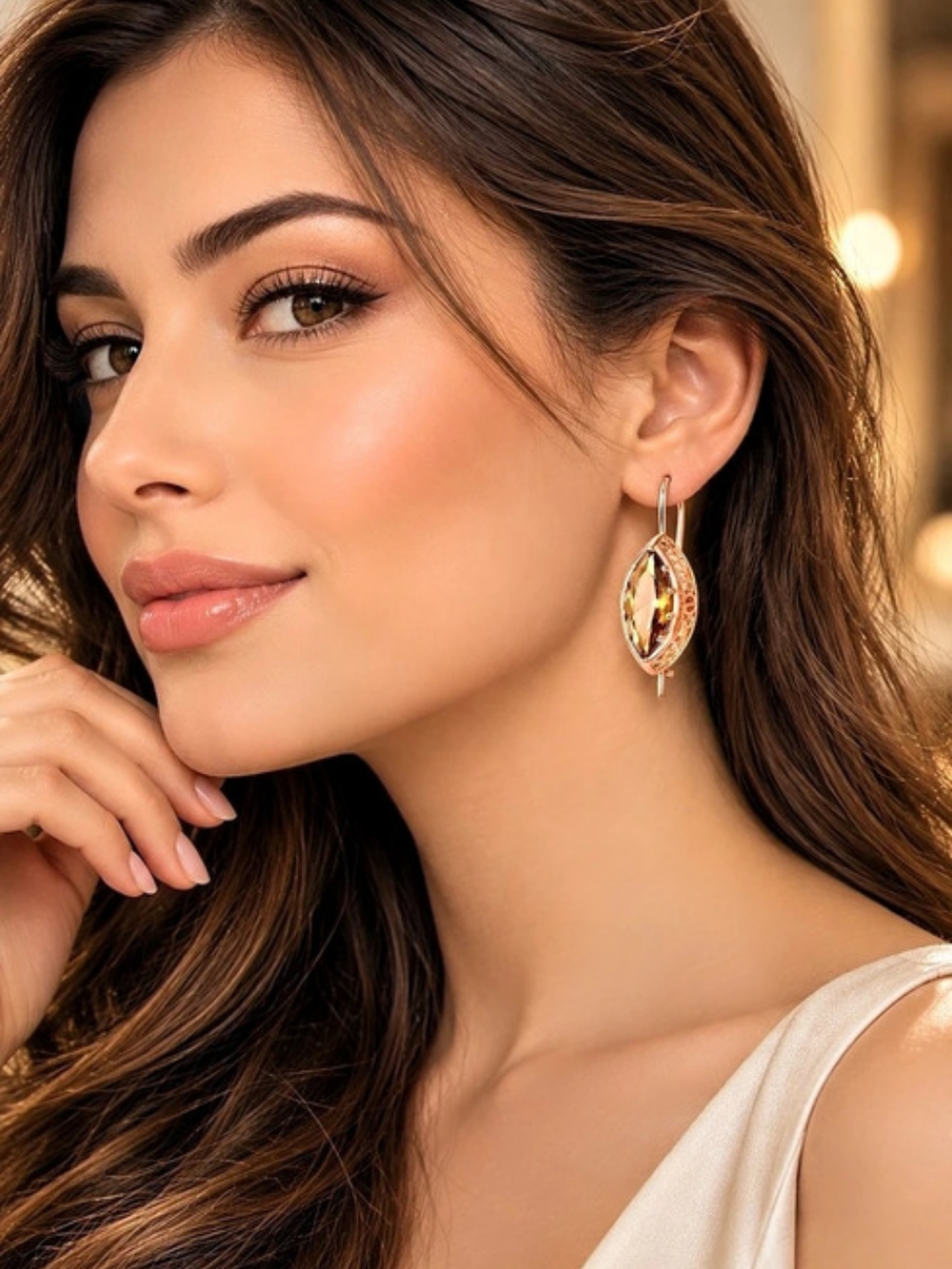 Brown Natural Zircon Drop Earrings